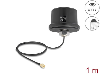 אנטנה חיצונית בתקן WiFi 7 מבית Delock גרמניה מיועדת לחיבור למכשיר WLAN עם ממשק RP-SMA לצורך שידור וקליטת אותות אלחוטיים