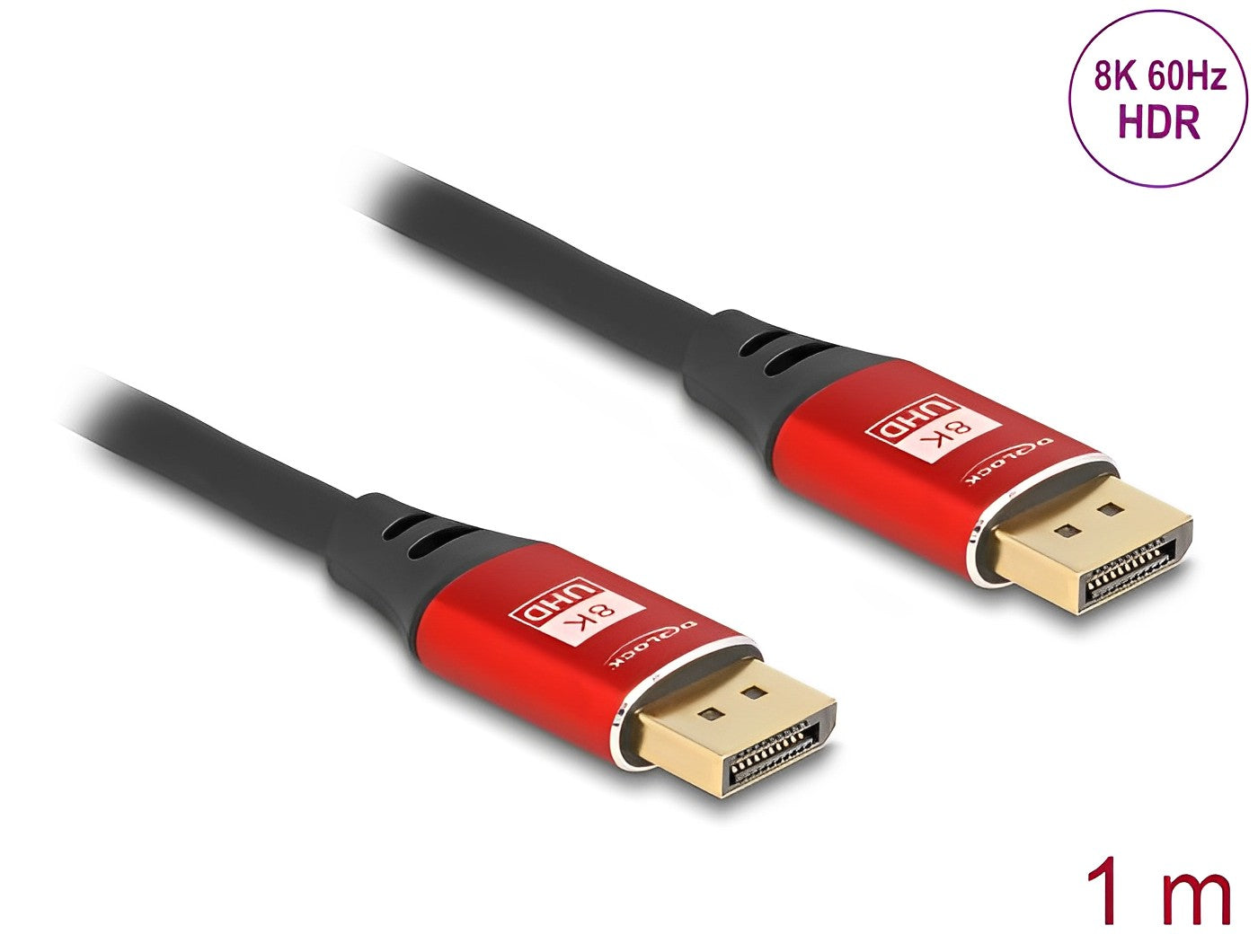 Delock DisplayPort Cable 8K 60 Hz 1 m red metal - delock.israel