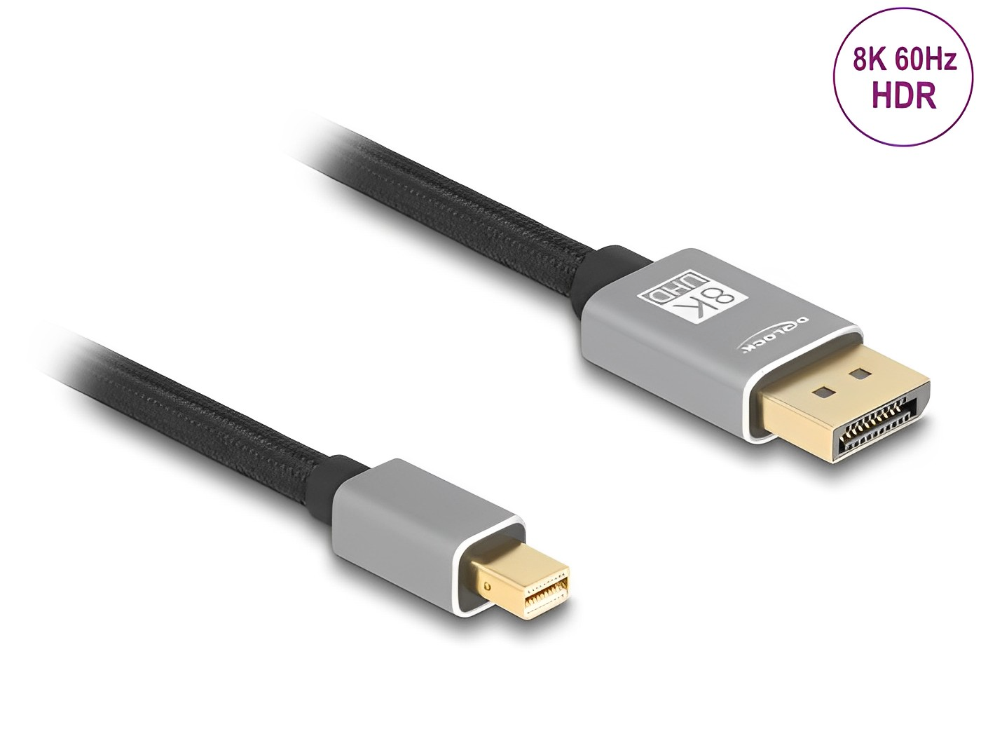 Delock Mini DisplayPort to DisplayPort cable 8K 60 Hz grey metal without latch - delock.israel