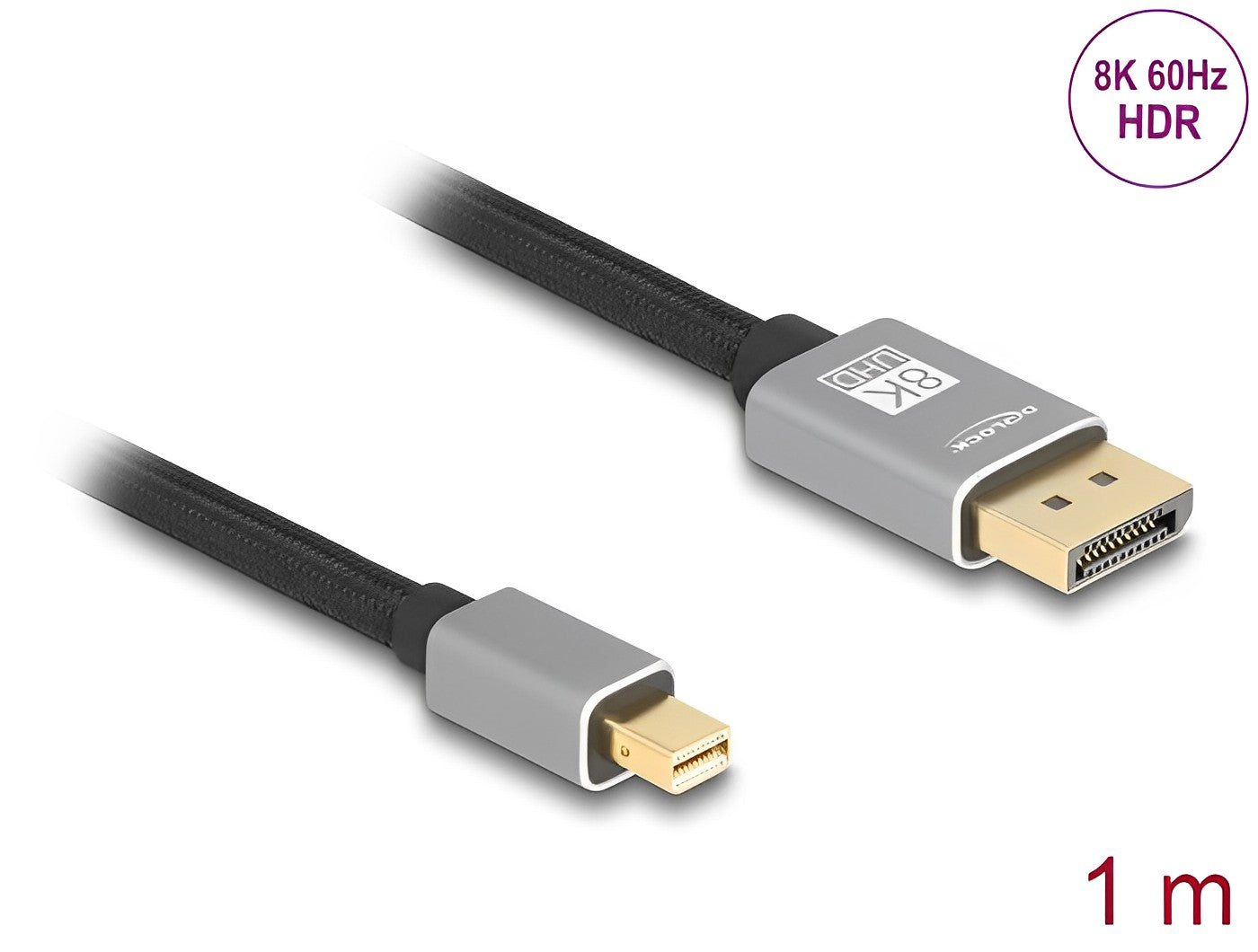 Delock Mini DisplayPort to DisplayPort cable 8K 60 Hz 1 m grey metal without latch - delock.israel