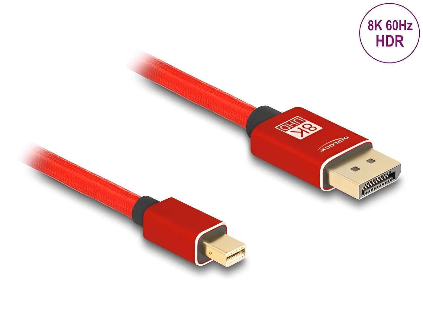 Delock Mini DisplayPort to DisplayPort cable 8K 60 Hz red metal without latch - delock.israel