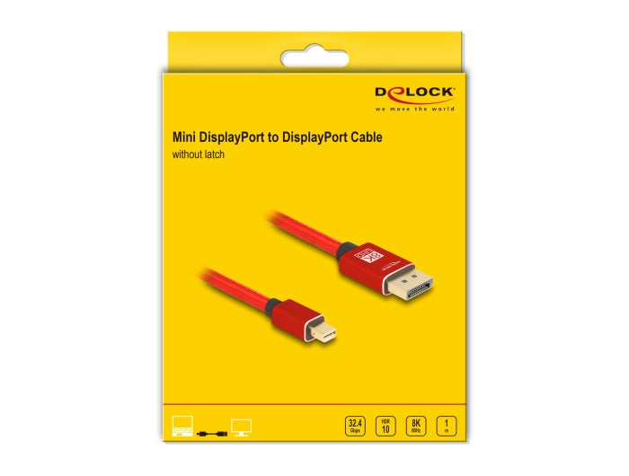 Delock Mini DisplayPort to DisplayPort cable 8K 60 Hz 1 m red metal without latch - delock.israel