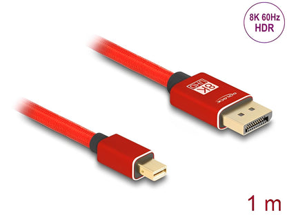 Delock Mini DisplayPort to DisplayPort cable 8K 60 Hz 1 m red metal without latch - delock.israel