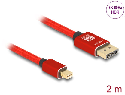 Delock Mini DisplayPort to DisplayPort cable 8K 60 Hz 2 m red metal without latch - delock.israel