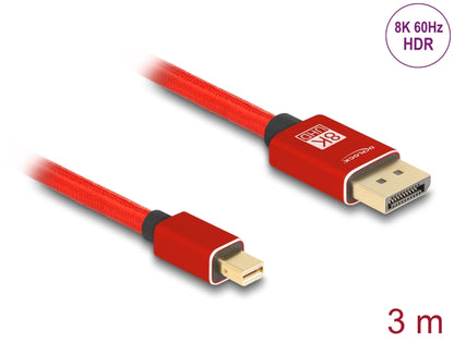 Delock Mini DisplayPort to DisplayPort cable 8K 60 Hz 3 m red metal without latch - delock.israel