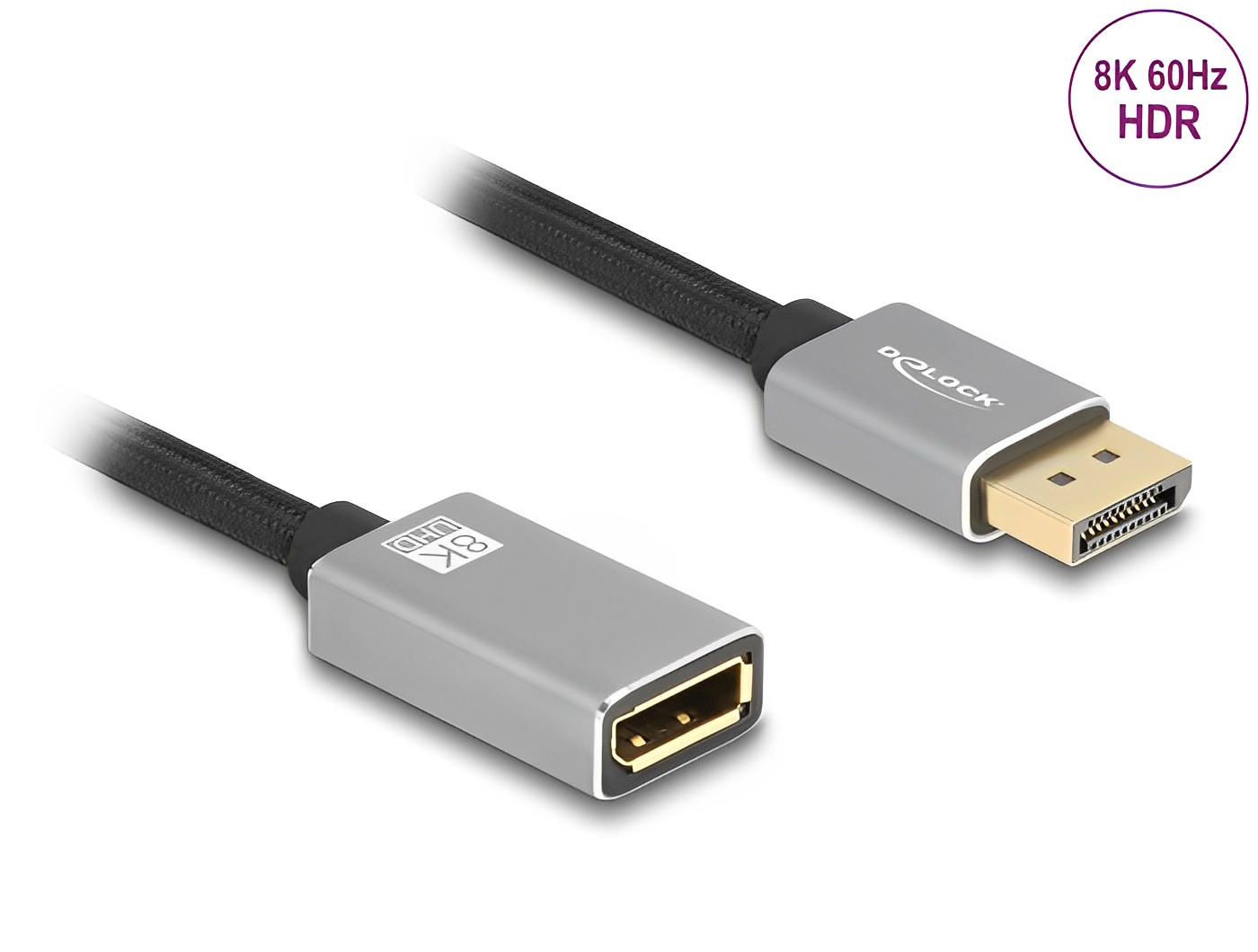 Delock DisplayPort extension cable 8K 60 Hz grey metal without latch - delock.israel