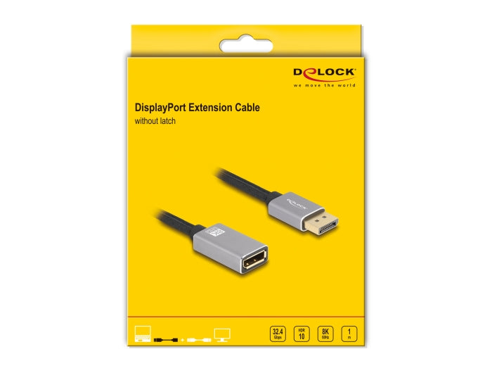 Delock DisplayPort extension cable 8K 60 Hz 1 m grey metal without latch - delock.israel