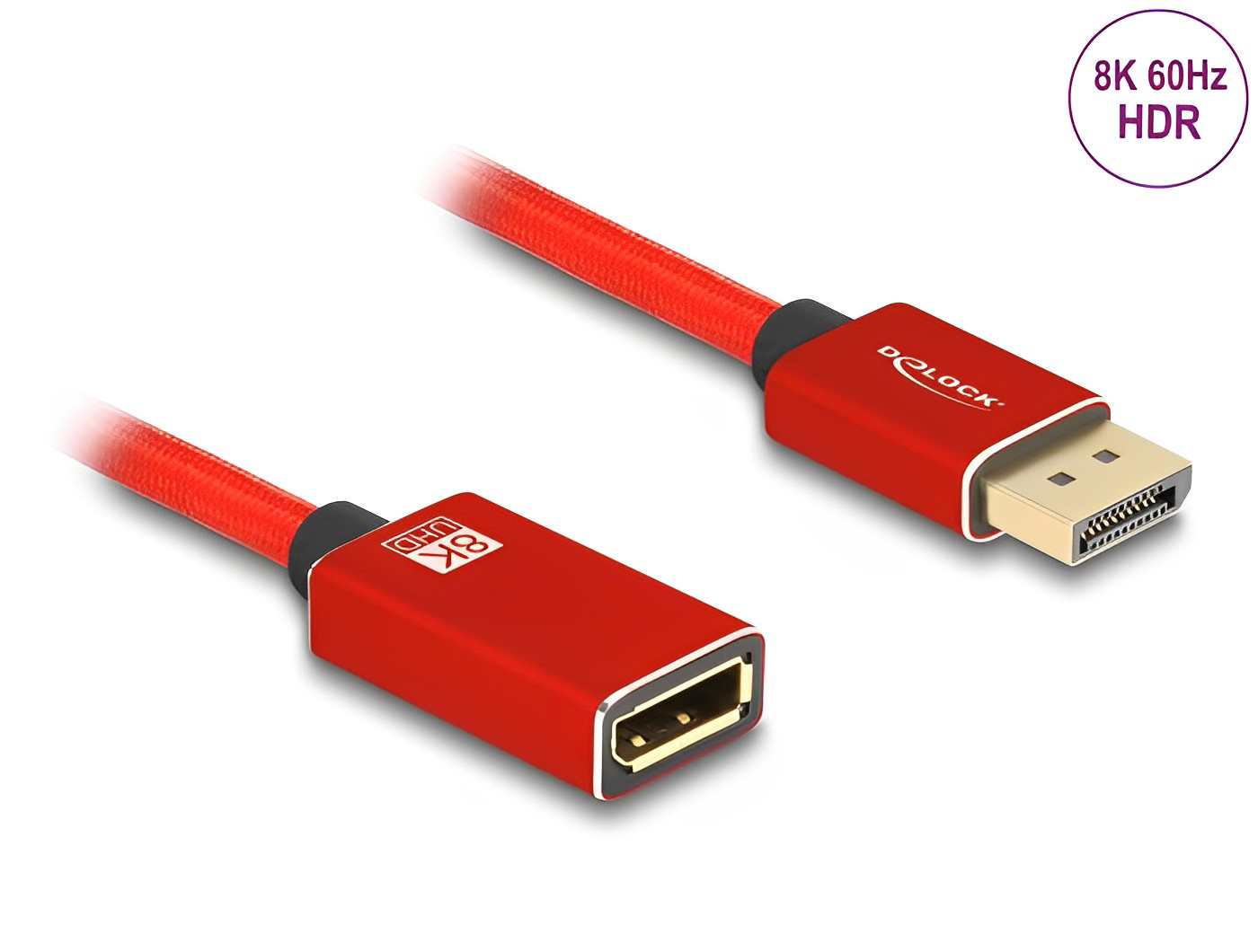 Delock DisplayPort extension cable 8K 60 Hz red metal without latch - delock.israel