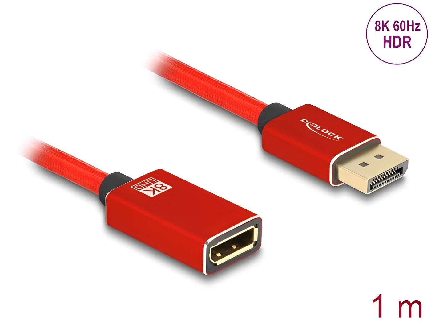 Delock DisplayPort extension cable 8K 60 Hz 1 m red metal without latch - delock.israel