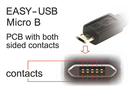כבל EASY-USB 2.0 תקע Micro-B בזווית צד 90° לתקע USB-A עם מחברים דו כיווניים - delock.israel