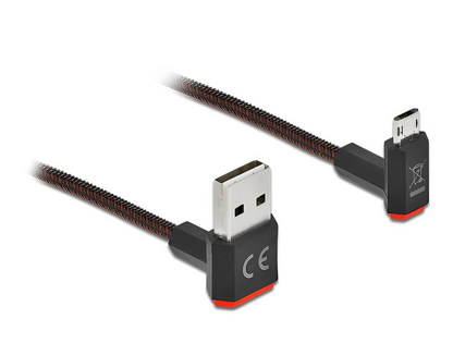 כבל EASY-USB 2.0 עם ציפוי ניילון קלוע מבית Delock גרמניה מאפשר חיבור קל ונוח בין מכשיר עם מחבר מיקרו USB למחשב או למטען בעל חיבור USB-A פנוי