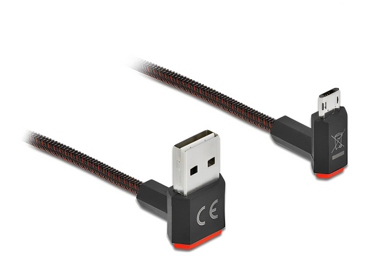 כבל EASY-USB 2.0 עם ציפוי ניילון קלוע מבית Delock גרמניה מאפשר חיבור קל ונוח בין מכשיר עם מחבר מיקרו USB למחשב או למטען בעל חיבור USB-A פנוי