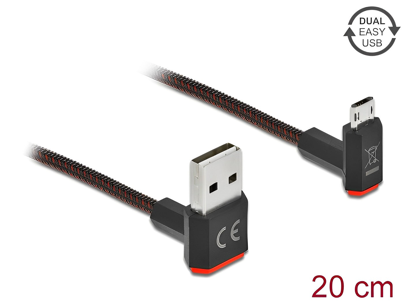 כבל EASY-USB 2.0 תקע Micro-B לתקע USB-A עם מחברים דו כיווניים בזווית 90° - delock.israel