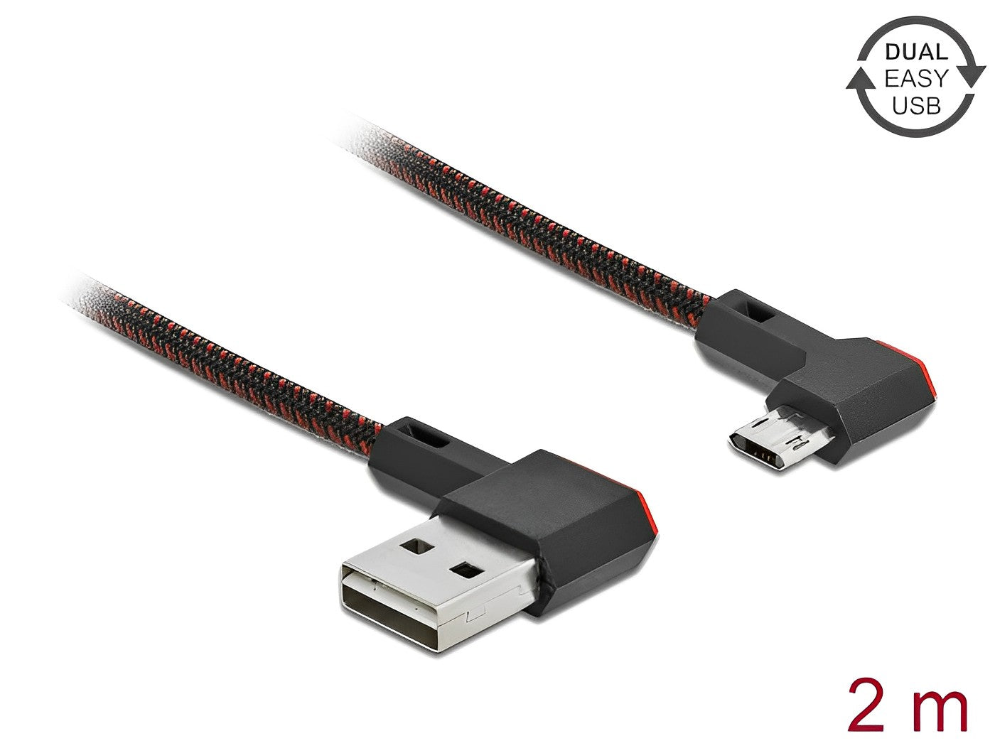 כבל EASY-USB 2.0 תקע Micro-B לתקע USB-A עם מחברים דו כיווניים בזווית צד 90° - delock.israel