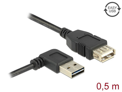 כבל מאריך EASY-USB 2.0 Type-A ז/נ עם מחבר דו כיווני בזווית צד 90° - delock.israel