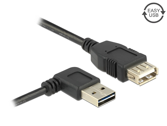 כבל מאריך EASY-USB 2.0 Type-A ז/נ עם מחבר דו כיווני בזווית צד 90° - delock.israel