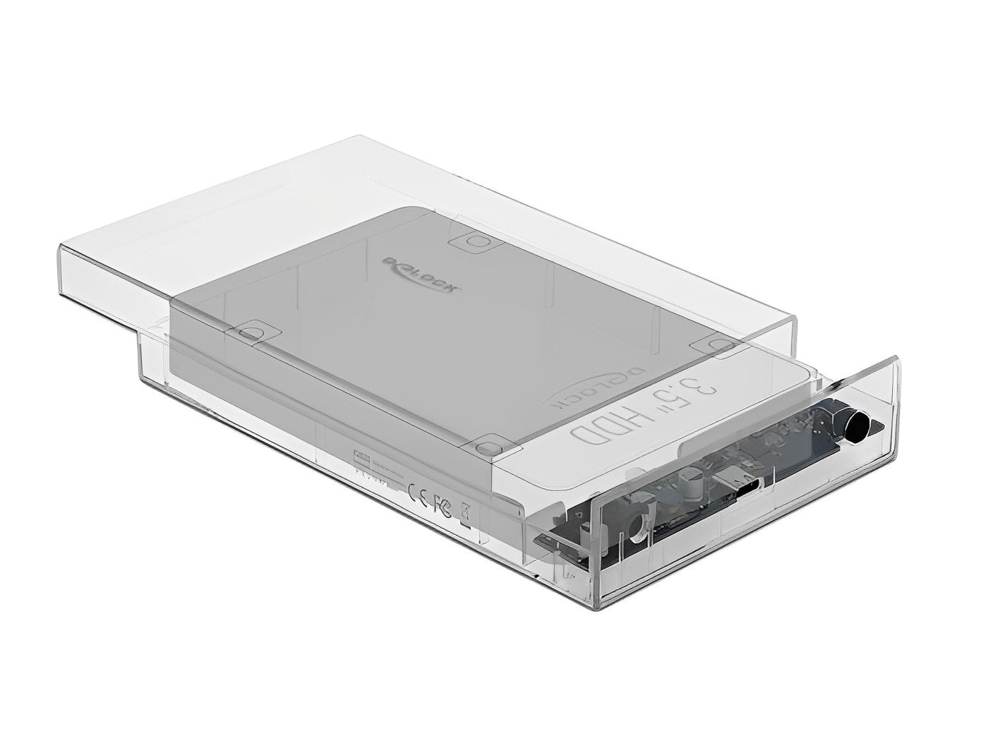 מארז חיצוני שקוף USB-C 3.2 Gen 1 עבור כונן דיסק 3.5″SATA HDD/SSD 10TB ללא כלי עבודה - delock.israel