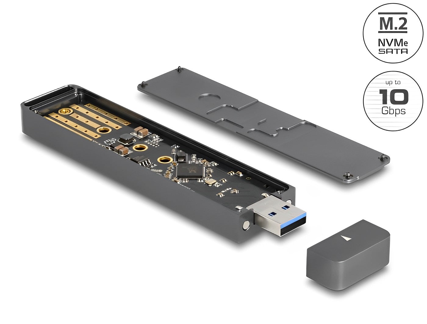 מארז חיצוני Combo USB 10Gbps עבור כוננים M.2 NVMe או M.2 SATA - delock.israel