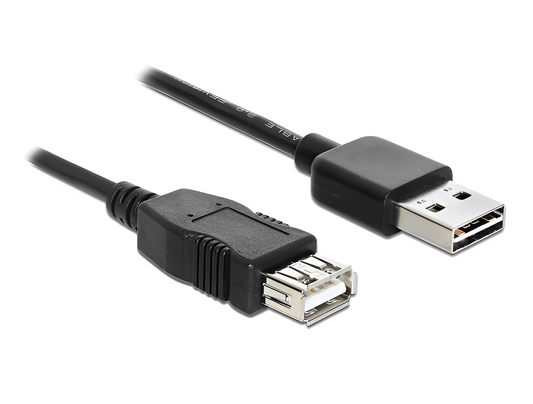 כבל EASY-USB 2.0 מבית Delock גרמניה מאפשר חיבור בין מכשיר עם מחבר USB-A למחשב אישי או נייד עם חיבור USB-A פנוי