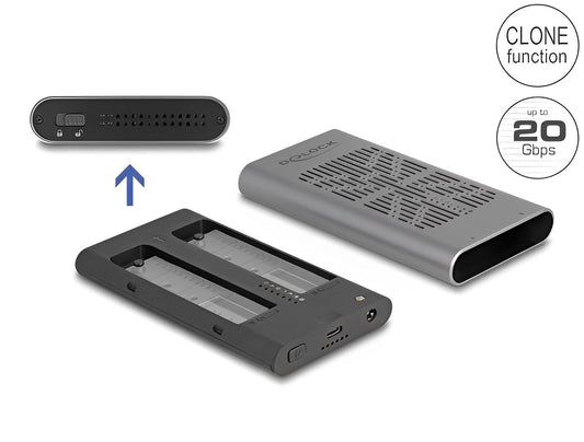 מארז חיצוני USB-C 20Gbps עבור 2 כוננים M.2 NVMe SSD עם פונקציית שכפול - delock.israel