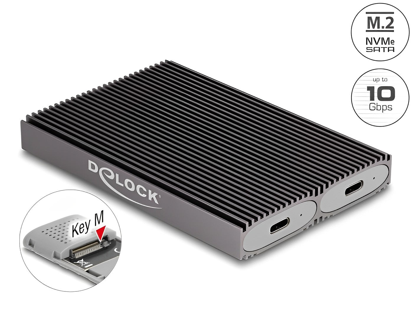 Delock External USB Type-C™ Dual Combo Enclosure for 2 x M.2 NVMe PCIe or SATA SSD - tool free - delock.israel