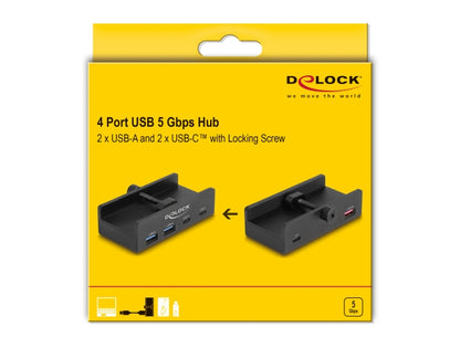 Delock External USB 5 Gbps 4 Port Hub 2 x USB Type-A and 2 x USB Type-C™ with Locking Screw - delock.israel