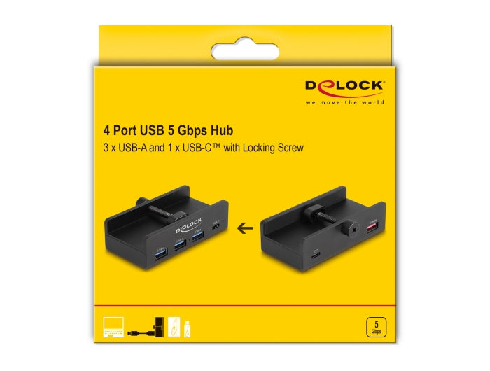 Delock External USB 5 Gbps 4 Port Hub 3 x USB Type-A and 1 x USB Type-C™ with Locking Screw - delock.israel