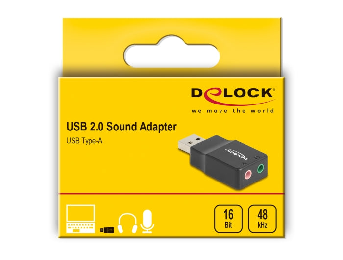 Delock External USB Sound Card with USB-A male to 2 x 3.5 mm Stereo jack Plug & Play audio adapter black - delock.israel