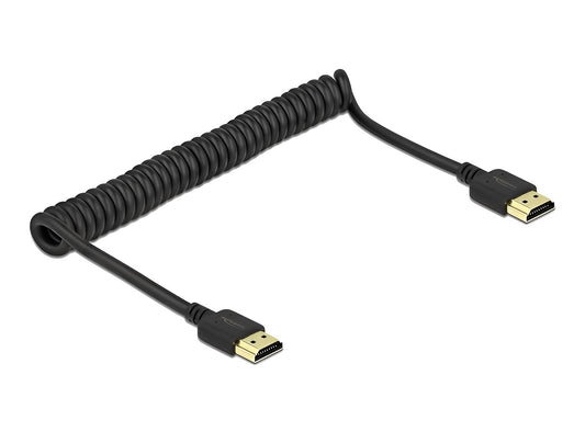 כבל מסולסל HDMI 4K מבית DELOCK גרמניה משמש לחיבור מסך או טלוויזיה HDMI למחשב עם יציאת HDMI