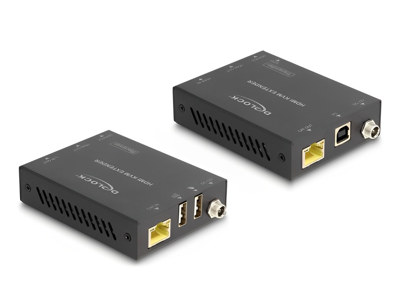 מרחיק USB + HDMI מבית Delock גרמניהי מאפשר העברת אותות וידאו/אודיו ברזולוציה גבוהה ואותות בקרת IR דרך כבל רשת אחד.
ניתן לחבר מקלדת ועכבר USB למקלט על מנת לשלוח את האותות למחשב מחובר למשדר - delock.israel