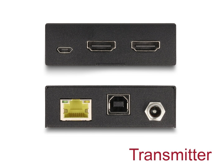 מרחיק USB + HDMI מבית Delock גרמניהי מאפשר העברת אותות וידאו/אודיו ברזולוציה גבוהה ואותות בקרת IR דרך כבל רשת אחד.
ניתן לחבר מקלדת ועכבר USB למקלט על מנת לשלוח את האותות למחשב מחובר למשדר - delock.israel