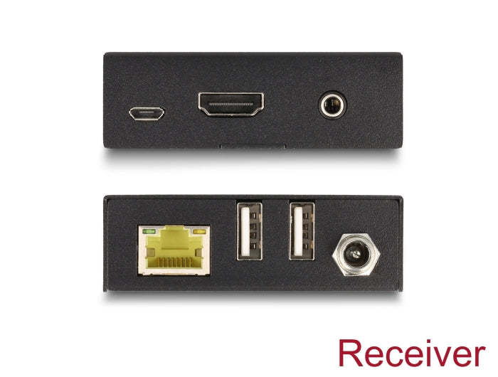 מרחיק USB + HDMI מבית Delock גרמניהי מאפשר העברת אותות וידאו/אודיו ברזולוציה גבוהה ואותות בקרת IR דרך כבל רשת אחד.
ניתן לחבר מקלדת ועכבר USB למקלט על מנת לשלוח את האותות למחשב מחובר למשדר - delock.israel