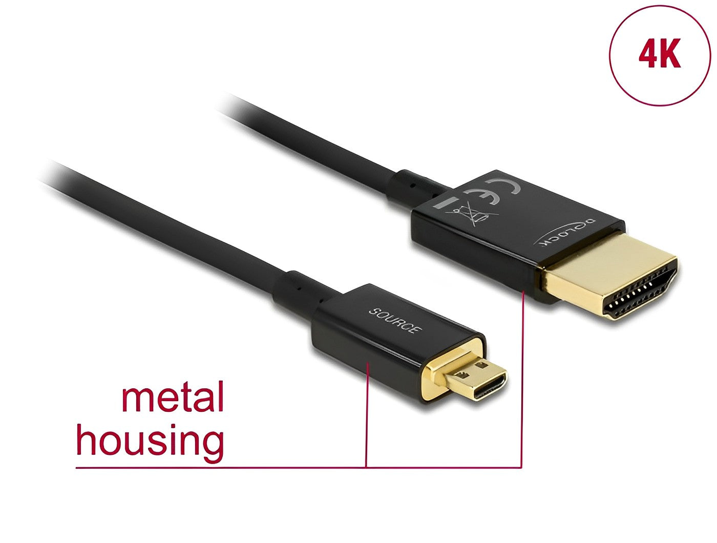 כבל אקטיבי מיקרו HDMI 3D 4K ל- HDMI ז/ז תומך 60 הרץ - delock.israel