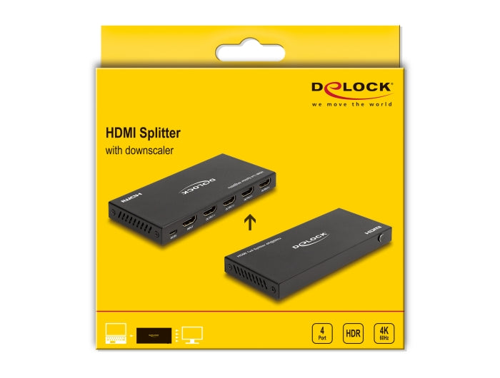 Delock HDMI Splitter 1 x HDMI in to 4 x HDMI out 4K 60 Hz with downscaler - delock.israel