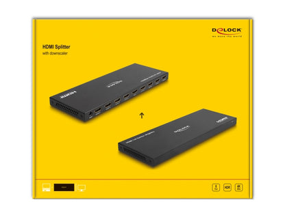 Delock HDMI Splitter 1 x HDMI in to 8 x HDMI out 4K 60 Hz with downscaler - delock.israel