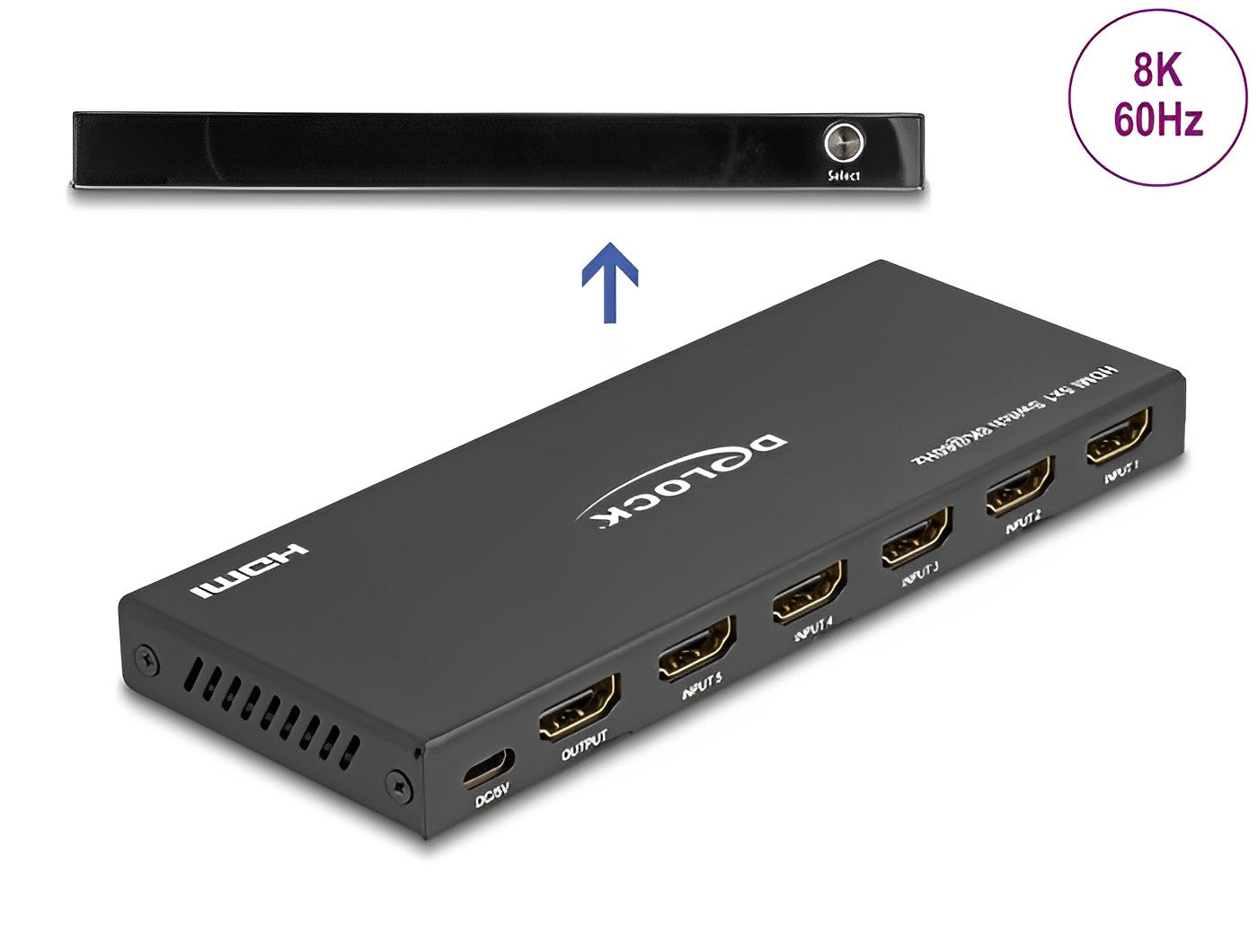 Delock HDMI Switch 5 x HDMI in to 1 x HDMI out 8K 60 Hz - delock.israel