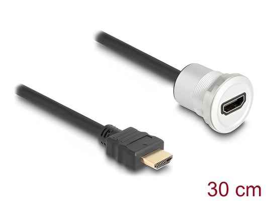 Delock HDMI built-in female 8K 60 Hz with cable plug 30 cm aluminium - delock.israel