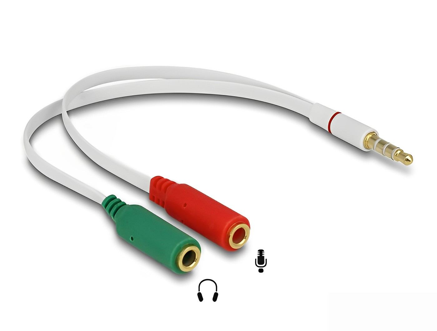 מפצל אוזניות PL 3.5 סטריאו 4 מגעים זכר ל-  2 PL 3.5 x סטריאו 3 מגעים נקבה - delock.israel