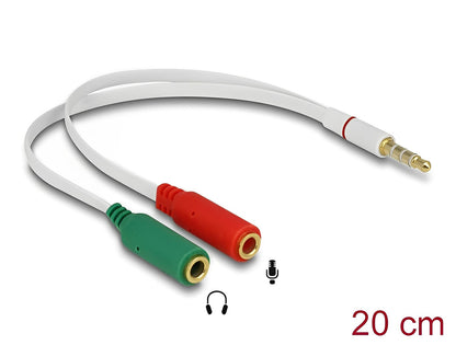 מפצל אוזניות PL 3.5 סטריאו 4 מגעים זכר ל- 2 PL 3.5 x סטריאו 3 מגעים נקבה - delock.israel
