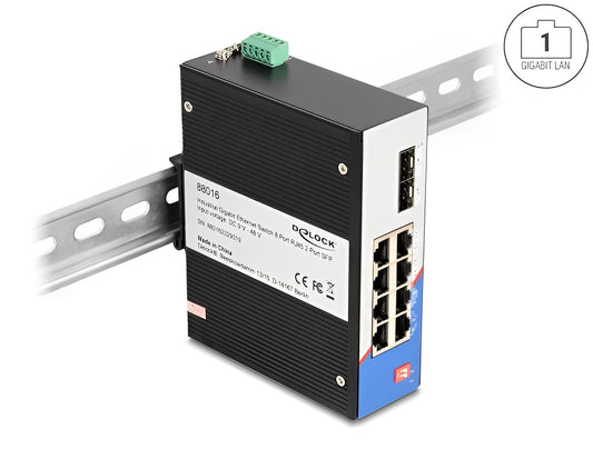 רכזת רשת תעשייתי Industrial Gigabit Ethernet Switch 8 Port RJ45 2 Port SFP for DIN rail - delock.israel