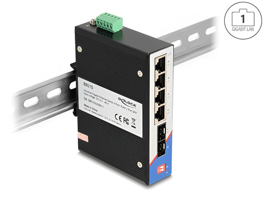 רכזת רשת תעשייתי Industrial Gigabit Ethernet Switch 4 Port RJ45 2 Port SFP for DIN rail - delock.israel