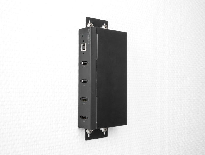 מפצל USB 2.0 תעשייתי 4 יציאות Type-A מבית Delock גרמניה נועד לשימושים מקצועיים ומתחבר למחשב דרך ממשק USB Type-A