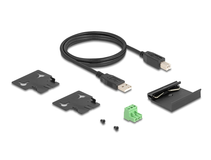 מפצל USB 2.0 תעשייתי 7 יציאות Type-A מבית Delock גרמניה נועד לשימושים מקצועיים ומתחבר למחשב דרך ממשק USB Type-A