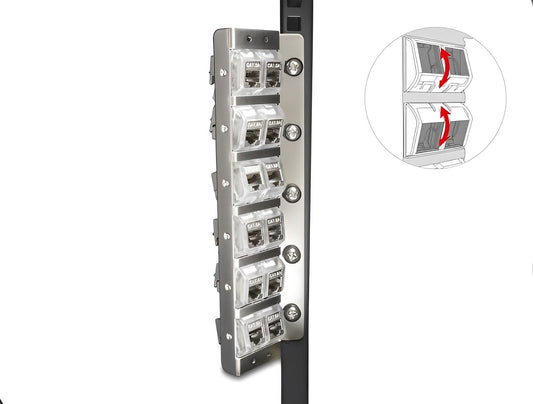 Delock Keystone Holder 12 port tiltable for 10″ and 19″ rack and wall mounting - delock.israel