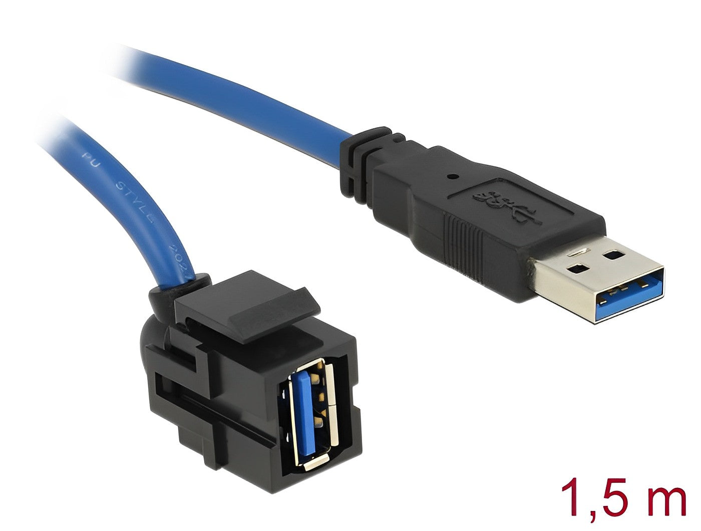 מתאם קיסטון USB-A 3.0 250° על כבל ז/נ צבע שחור - delock.israel