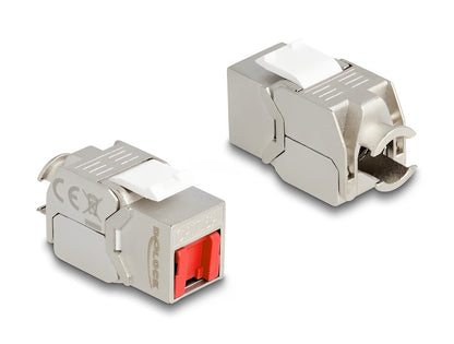 שקע קיסטון מסוכך RJ45 Cat.6A עם כיסוי אבק אדום - delock.israel