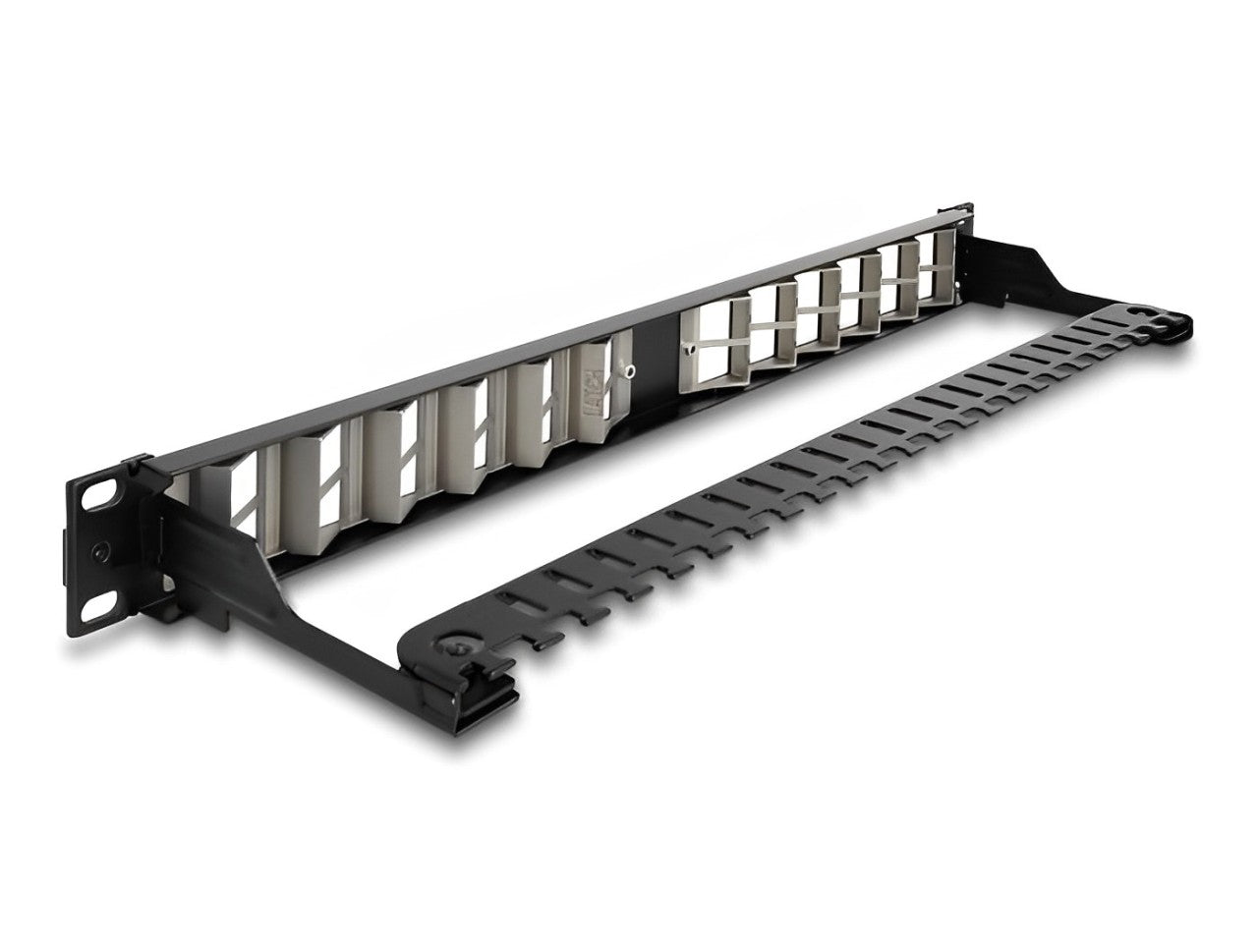 Delock 19″ Keystone Patch Panel 24 port angled with strain relief black - delock.israel