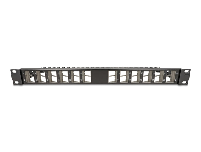 Delock 19″ Keystone Patch Panel 24 port angled with strain relief black - delock.israel