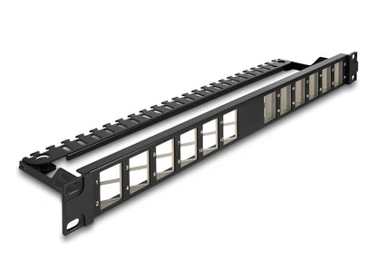 Delock 19″ Keystone Patch Panel 24 port angled with strain relief black - delock.israel