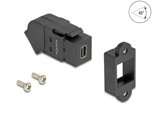 Delock Keystone Module Mini DisplayPort panel mount female to DisplayPort female 45° angled 8K 30 Hz black - delock.israel